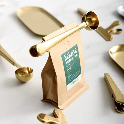 Cuillère à café 2-en-1 – Acier inoxydable, cuillère doseuse avec clip de fermeture, accessoires café