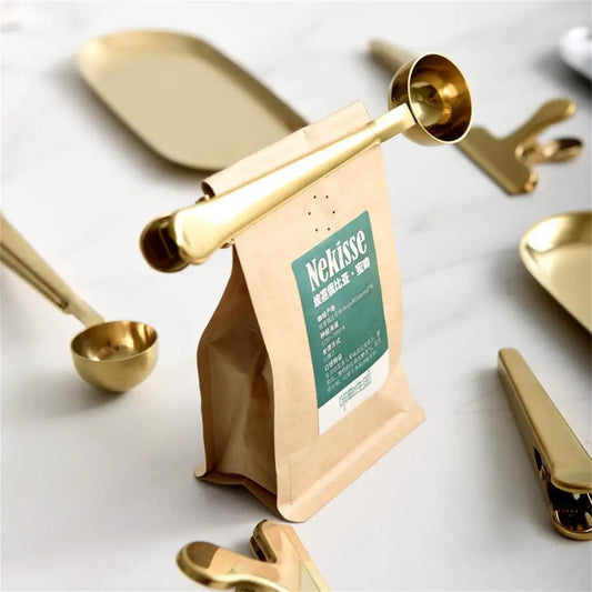Cuillère à café 2-en-1 – Acier inoxydable, cuillère doseuse avec clip de fermeture, accessoires café