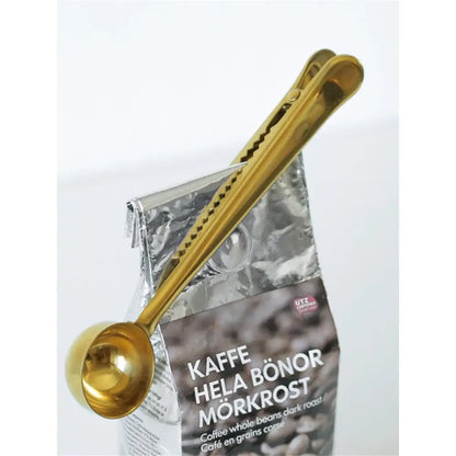 Cuillère à café 2-en-1 – Acier inoxydable, cuillère doseuse avec clip de fermeture, accessoires café