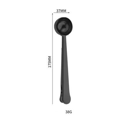 Cuillère à café 2-en-1 – Acier inoxydable, cuillère doseuse avec clip de fermeture, accessoires café