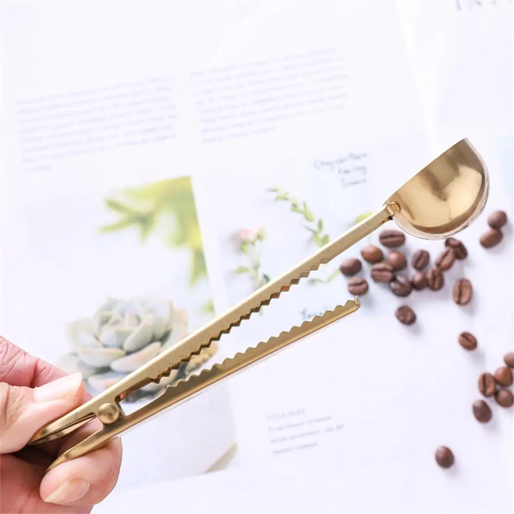 Cuillère à café 2-en-1 – Acier inoxydable, cuillère doseuse avec clip de fermeture, accessoires café